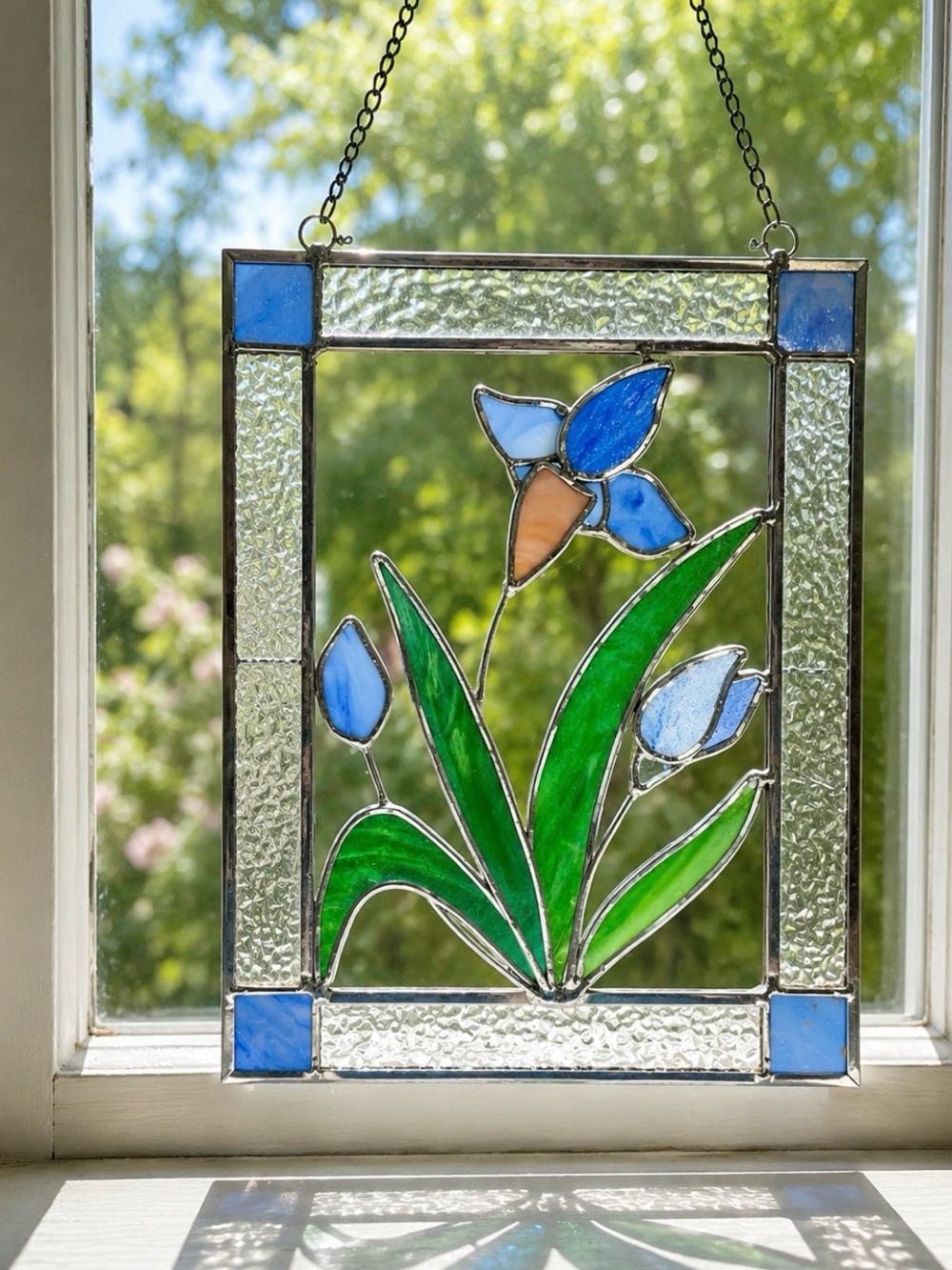 Stained Glass  Three Dimensional Blue Iris Stained Glass Sun catcher